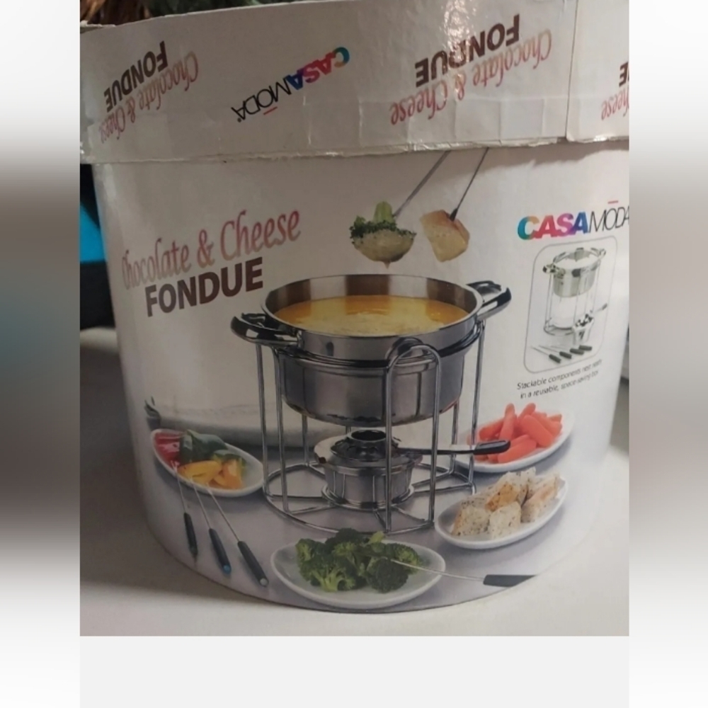 CASAMODA Cheese and Chocolate Stainless Steel 12 Piece Fondue Set Stern Burner